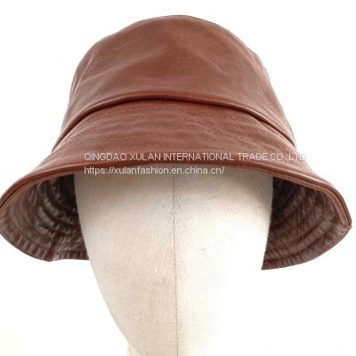Women's genuine waxed genuine sheepskin leather bucket hat