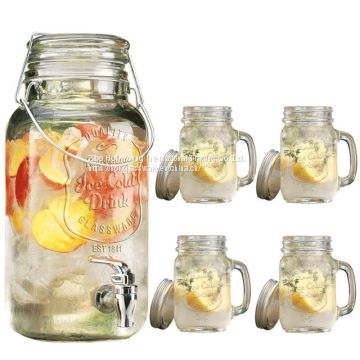 4L ICE CLOD DRINK GLASS BEVERAGE DISPENSER WITH /4 GLASS MASON JARS