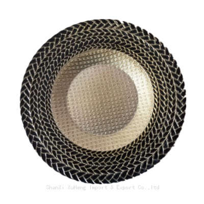 Wholesale Bulk Modern Round Braided Rim Black And Silver Glass Charger Plates Table Elegant Serving Trays
