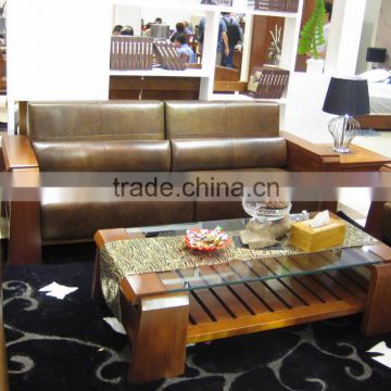 Solid Wood 3 Seat Sofa Leather