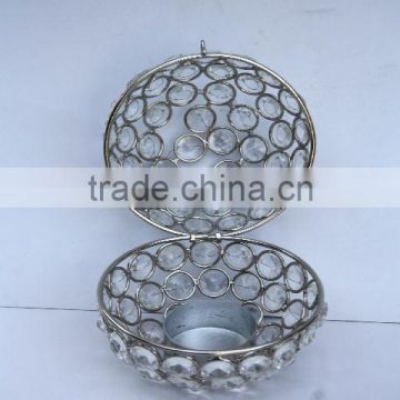Egg shape Glass Diamond Votive with in nickel finish