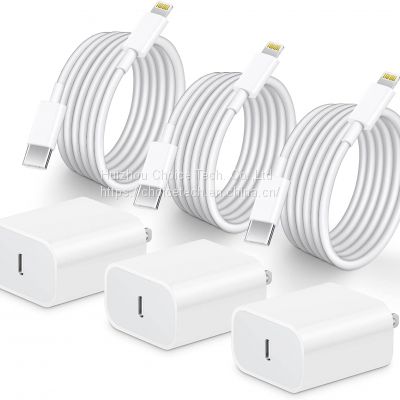 iPhone Charger, 3-Pack [MFi Certified] 20W PD USB C Fast Wall Charger with 6ft Lightning Cable, Apple Charging Cord for iPhone 14/14 Pro/13/13 Pro