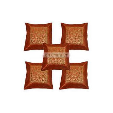 Indian Elephant Brocade Banarasi Silk Cushion Cover Vintage Pillow Cases Single Pillow Cover Pillow Case Throw wholesale Orange