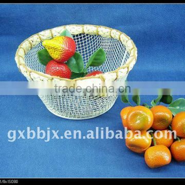 White round wire decorative with plant fruit storage container