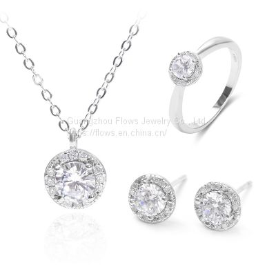 The Platinum Gold Plated 925 Sterling Silver Jewelry Set Round With Stone Pendant Inlay Zircon