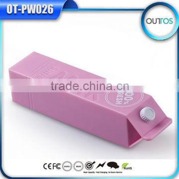 Cheapest price logo milk design mini power bank battery charger 2600mAh for iPhone, Samsung, iPad