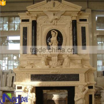 Double tired two sided carved eagle statue marble fireplace NTMF-F822A