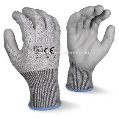 PU coated palm Anti-cut safety work gloves EN 388 cut resistant gloves