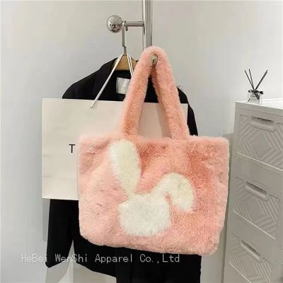 34Autumn plush bag cute square large capacity women's bag soft handbag shoulder cute fur bag