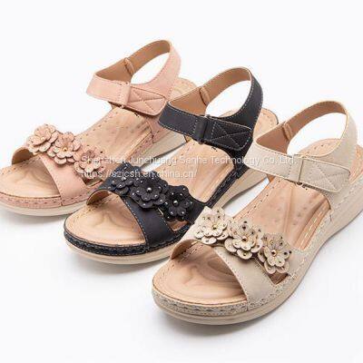 Summer wholesale custom PU women cross strap sandals wedge sandals new design ladies sandals suka for lady