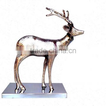 NICKLE PLATED STANDING REINDEER STATUE ON METAL BASE FOR INTERIOR HOME DECORATION