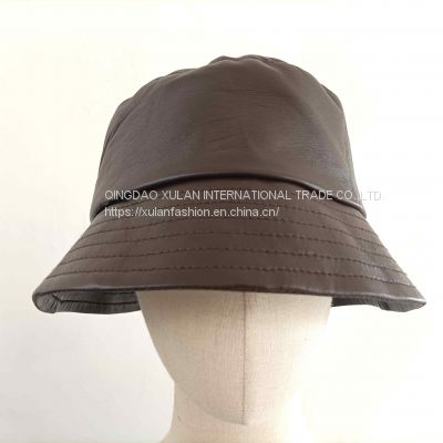 women's bucket hat,lambskin hat,sheepskin hat,leather bucket hat