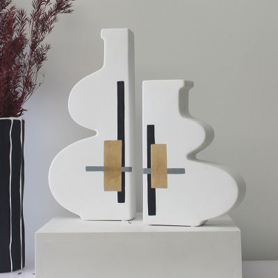 Letter Creative Geometry Modern Minimalism Fashion White Black Ceramic Plant Vase For Office Decor