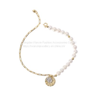 S925 sterling silver asymmetrical pearl bracelet