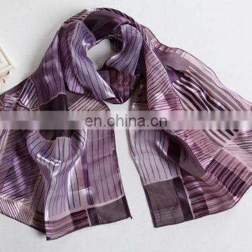 Polyester satin strip chiffon long scarf (PY013L)