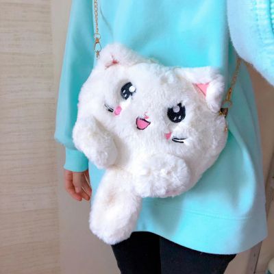 019Plush bag Toy Plush backpack Cute cat filled shoulder bag Handbag Chain backpack Artificial fur rabbit bag