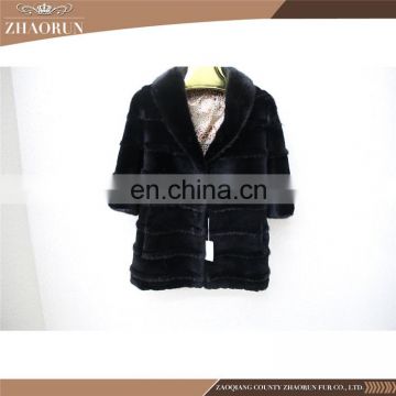 Factory Price Black Rex Rabbit Fur Coat / Rex Rabbit Fur Jacket Clothing With Mink Fur Piping