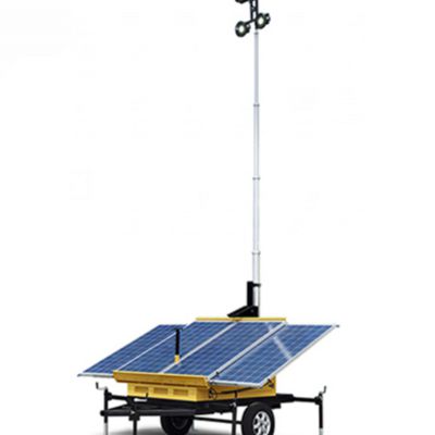 Solar light tower hydraulic mast LED lights retractable solar panels