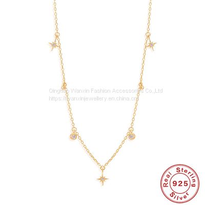 S925 sterling silver octagonal star shaped pearl collarbone necklace