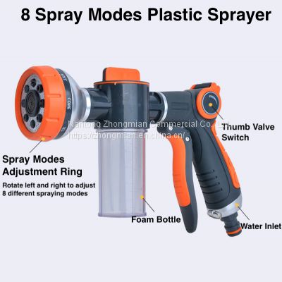 Multi-Usage 8 Modes Plastic Sprayer for gardening, pet grooming, car washing, road clean etc.