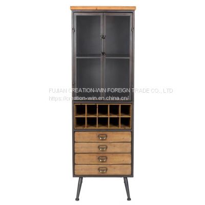 Bar Cabinet for Liquor and Glasses, Farmhouse Corner Kitchen Cabinet with Wine Rack