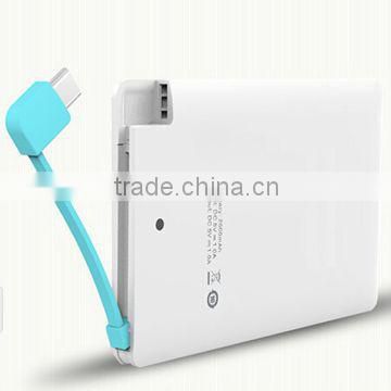 Thin Mobile Phone Power Bank 2600mAh Polymer With Built In USB Cable