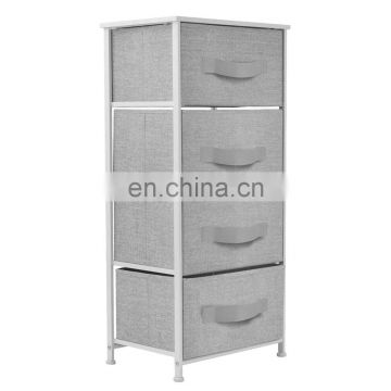 Home Storage Organizer Durable Steel Frame MDF Wood Top Vertical Bedroom Dresser Storage Tower with 4 Easy Pull Fabric Drawers
