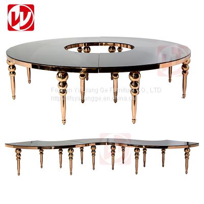 Modern Luxury Stainless Steel Banquet Dining Table Black Glass Party Serpentine Table for Wedding Events