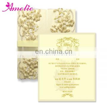 AC142 2014 Gold Color With Lace Royal Wedding Invitation Card