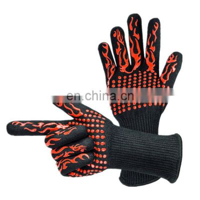 Customized Barbeque Silicone Extreme Heat Resistant Kitchen Cooking Grill Oven Mitts BBQ Gloves