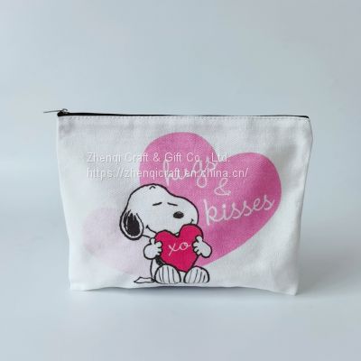 Lovely cartoon printed cotton canvas zippered bags