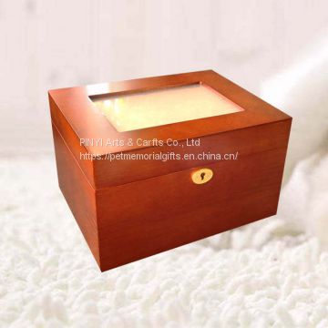Mahogany Photo Frame Wooden Pet Aftercare Memorial Keepsake Boxes with Lock and Key