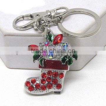 Crystal and epoxy christmas gift in red sock - 3 way pandant - brooch,key chain,necklace.