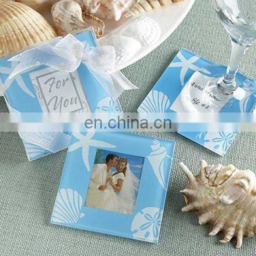 Blue Seashell Glass Photo Coasters