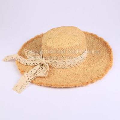 Summer lace tie Sun hat fur brimmed Lafite straw hat outdoor travel sun visor