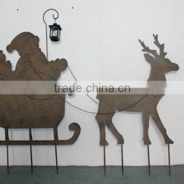 Metal santadriving reindeer sleigh