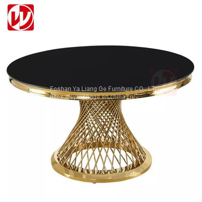 Black Glass Hotel Banquet Wedding Cake Table Gold Stainless Steel Bird Nest Dining Table