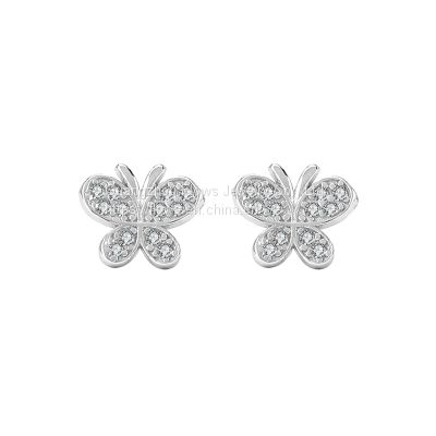 925 sterling silver butterfly inlaid zircon earrings women's sweet and simple earrings autumn and winter new fashion earrings