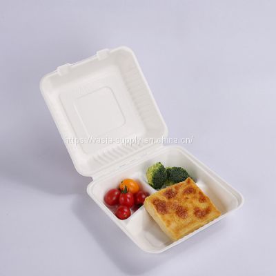 Biodegradable Compostable Sugarcane Bagasse Food Box Dinnerware sets 10inch 3-Compartment Clamshell