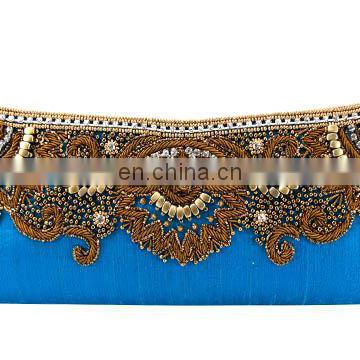 Beautiful Blue Embroidered Silk Clutch Purse/ Evening Clutch Bag