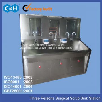 Stainless Steel Materials Three Bays Medical Scrub Sink Station Units for Hands Washing in Hospital