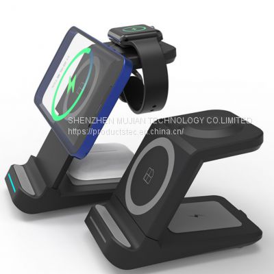 12V New magnetic 15W three-in-one wireless charger Multi-in-one mobile stand for fast wireless charging
