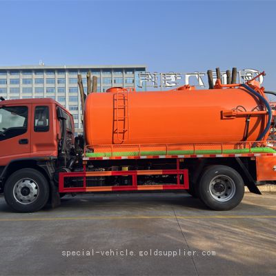 The 12000L Sewage suction truck with high-pressure dredging function adopts Isuzu chassis