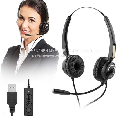 USB headset with microphone, SIMENO call center noise-cancelling microphone headset, wired phone headset with mute, suitable for Skype calls/online courses/laptops/PCs