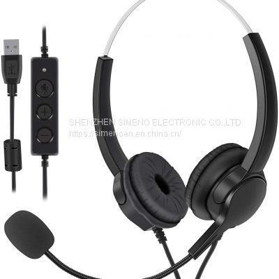 USB Headset with Microphone Noise Cancelling,Double Ear USB Call-Center/Office Headphone and Mic in-Line Call Control with Mute, Lightweight PC Business Wired Headphones for Skype (Double Ear)