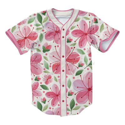 women's custom polyester baseball jersey with flower graphics
