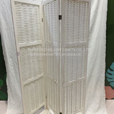 Portable H170x40cm 3 Dividers White Folding Solid Wood Screen Room Divider