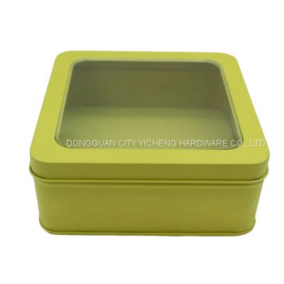 Square best-seller chocolate tin can with PET window