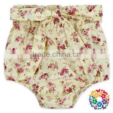 High ruffle waist knot bow shorts for kids girls floral cotton summer toddler baby girls shorts