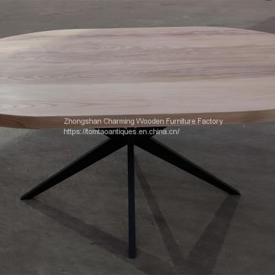 wood top iron base oval table